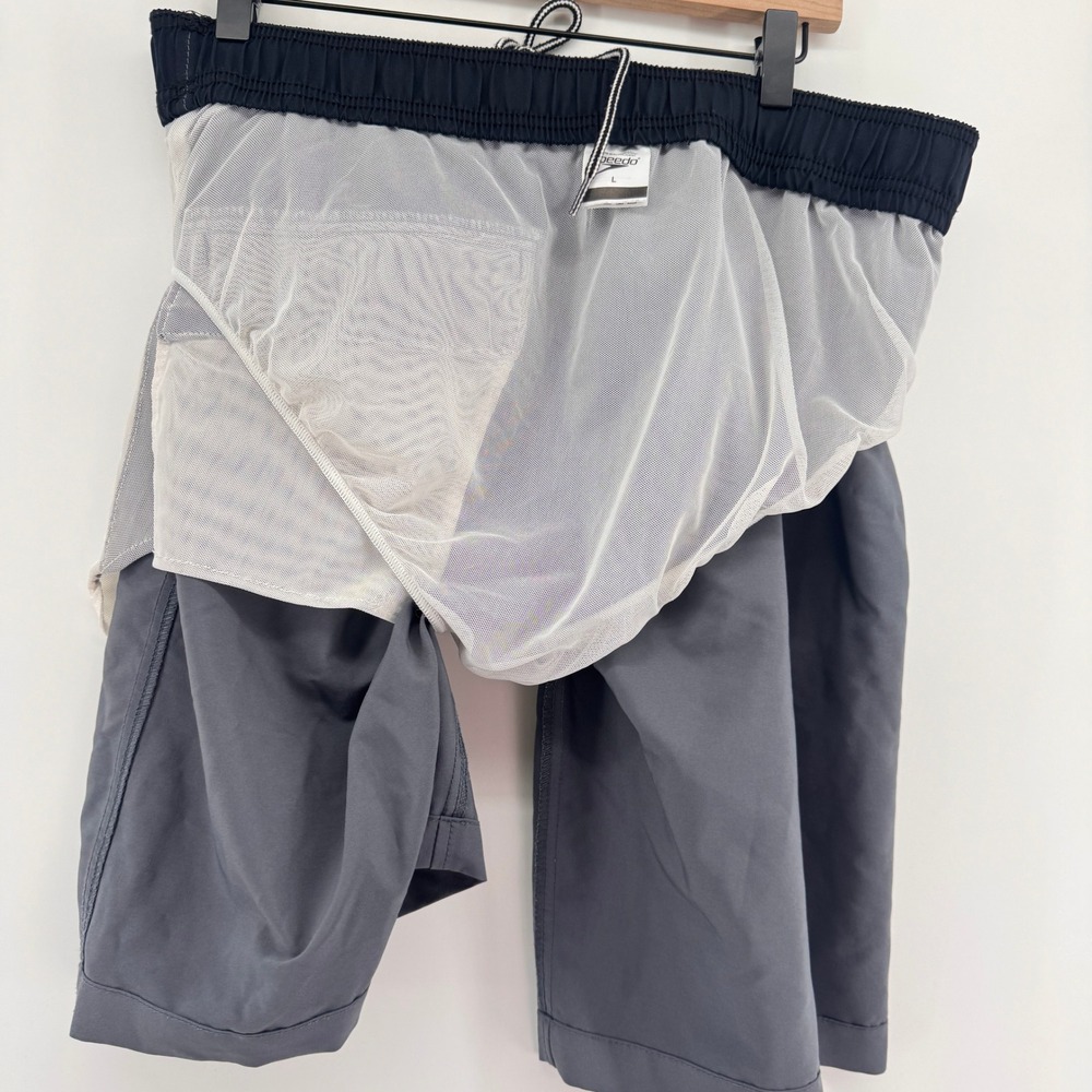 Speedo Mens Swim Trunks Grey Black Mesh Liner Board Shorts Size Large - Picture 6 of 7